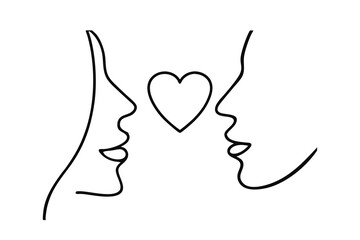 Romantic couple line drawing minimalist heart love art