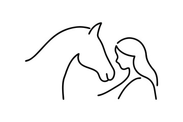 Girl and horse line drawing minimalist art