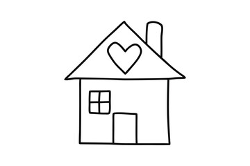 Childlike line drawing of a house with a heart