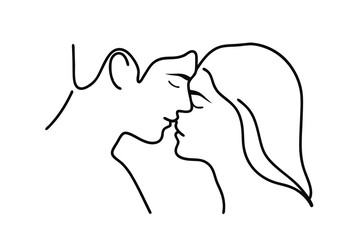 Romantic couple line drawing kissing minimalist art