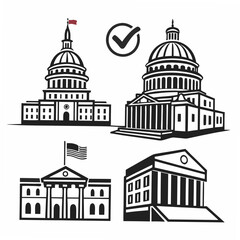 Professional government buildings cutouts isolated on white background