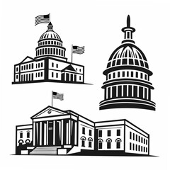 Professional vector illustrations of us government buildings on white background