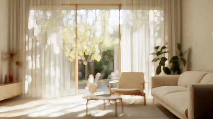 Blurred Modern Living Room Interior with Natural Light and Neutral Furniture