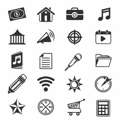 Collection of simple black icons on white background