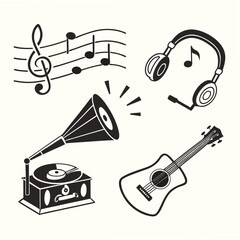 Professional music icons set with transparent background