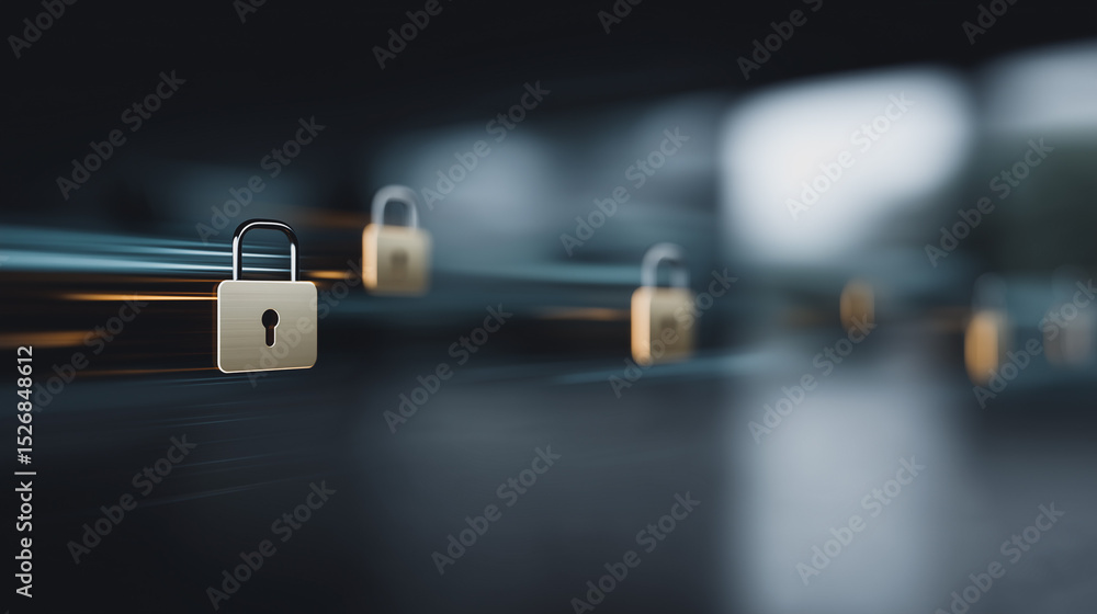 Aufkleber digital security: an artistic representation of digital security featuring multiple gold padlocks ag