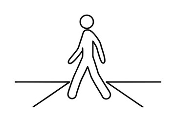 Simple line drawing of person walking across crosswalk