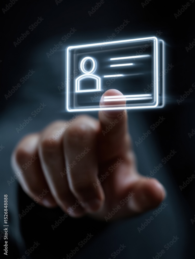 Poster 3D Hand Reaching Through Digital Email to Extract Virtual ID Card in Minimalistic Setting