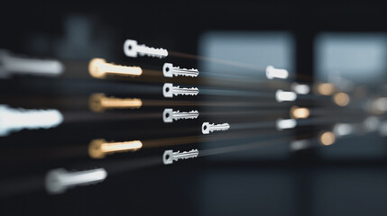 Illuminating Pathways: A high-angle, blurred focus captures the essence of innovation, connectivity, and the flow of information. The image captures the movement of information with keys.