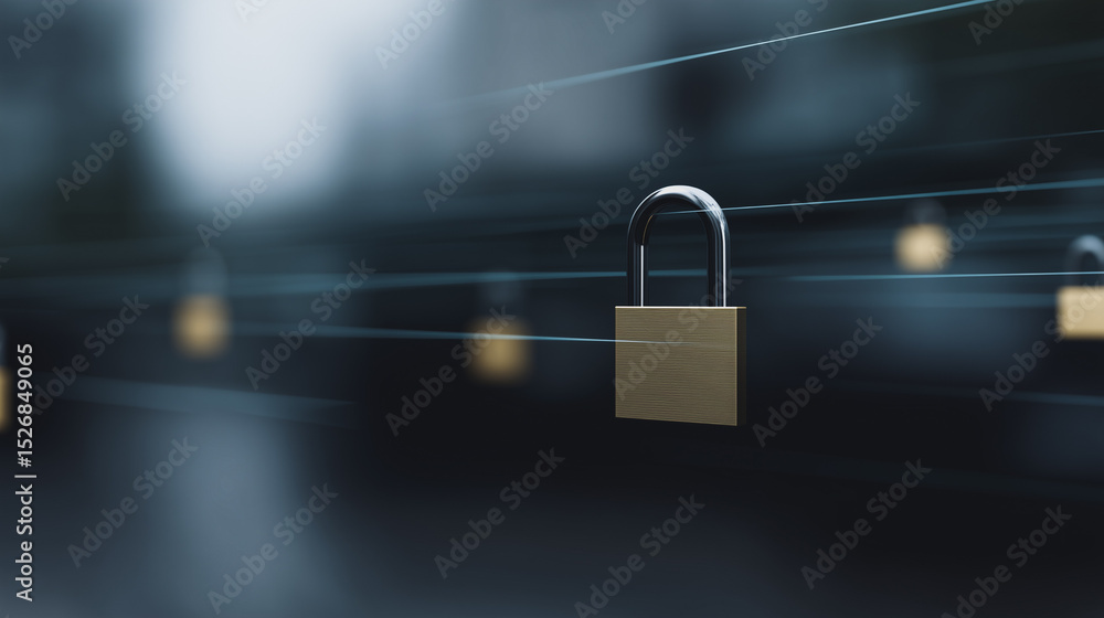Poster secure data: digital padlocks connected by luminous lines, suggesting robust cybersecurity and secur