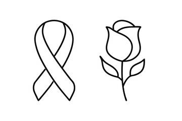 Awareness ribbon and rose line drawing simple design