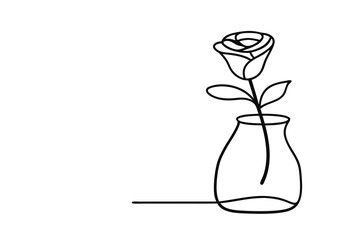 Single line drawing rose in vase minimalist art
