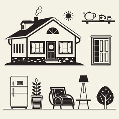Cozy home illustration black and white house design