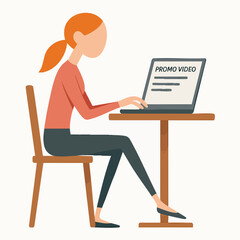 Flat Design Woman Using Laptop at Table Illustration