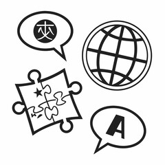 Global communication puzzle language learning icon design