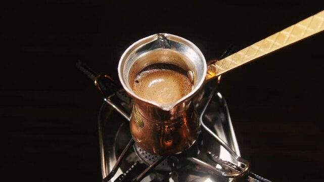 Turkish coffee making - authentic copper cezve