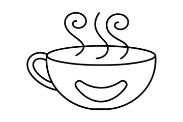 Happy hot drink line drawing cute mug coffee tea