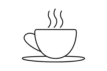 Simple line drawing of a hot cup of coffee on a saucer