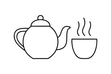 Teapot and cup line drawing hot beverage illustration