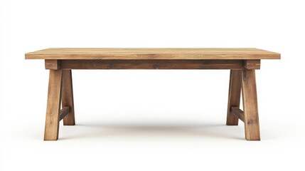 top wooden long table isolated on white background Brown desk. copy space available