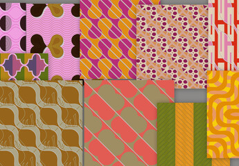 Seamless Pattern Set with Geometric Shapes and 3D Shadow Effect Muted Colors