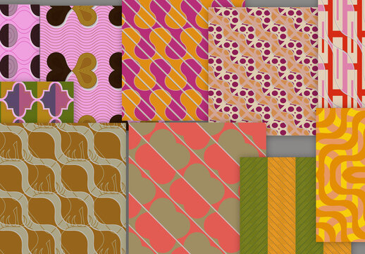 Seamless Pattern Set with Geometric Shapes and 3D Shadow Effect Muted Colors