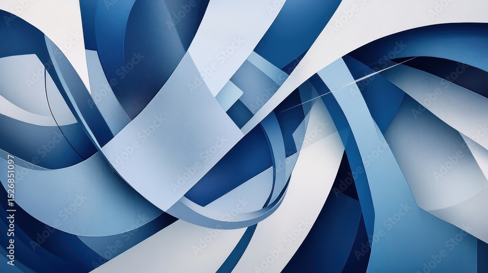 Poster geometric abstract design with blue and white shapes creating depth and texture in a modern style