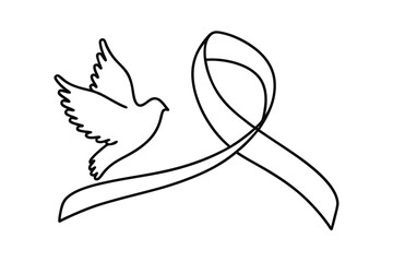 Line drawing of a dove and awareness ribbon, peace symbol
