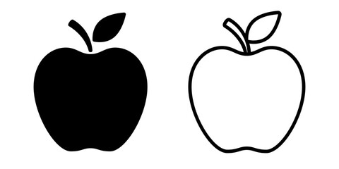 Apple icon. Black silhouette apple isolated on white background. Shape fruit. Symbol of health nutrition. Outline pictogram. Simple object. Nutritious sweet taste. Logo for diet. Vector illustration