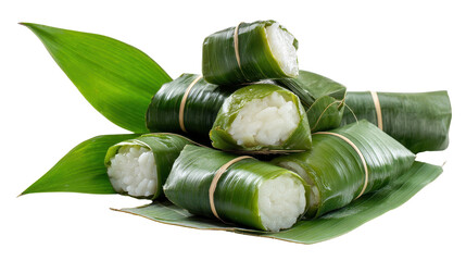 Delicious rice wrapped in bamboo leaves, ideal for traditional meals. transparent background