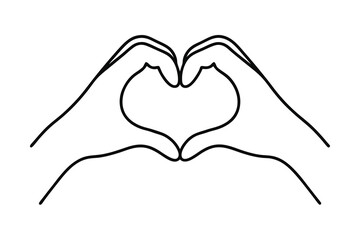 Hands forming heart shape line drawing simple love gesture