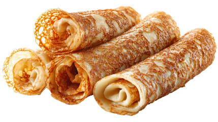 Delicious rolled pancakes filled with sweet ingredients. transparent background