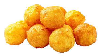 Golden, crispy cheese balls arranged in a delightful pile. transparent background