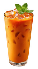 Refreshing iced beverage with mint leaves and ice, perfect for summer. transparent background