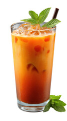 Refreshing iced tea with mint garnish, ideal for warm days. transparent background