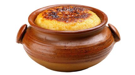 Traditional pot with a delicious baked dish inside, perfect for sharing. transparent background
