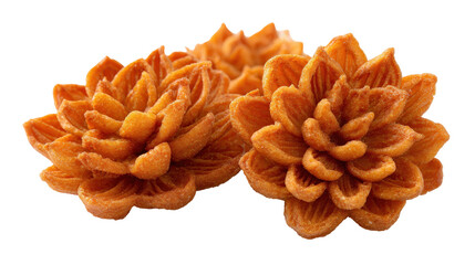 Vibrant orange flowers with intricate petal designs, ideal for decor. transparent background