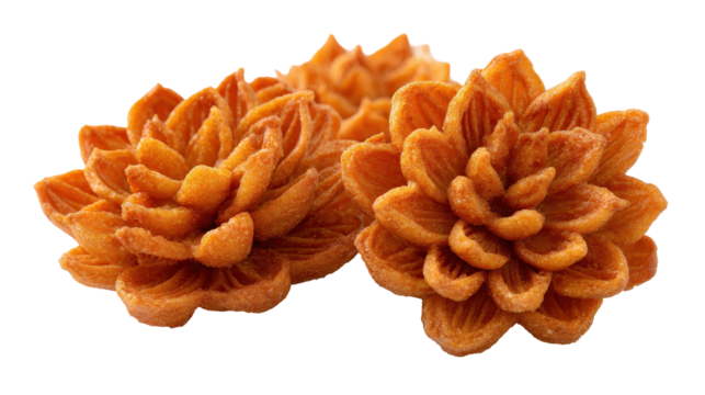 Vibrant orange flowers with intricate petal designs, ideal for decor. transparent background