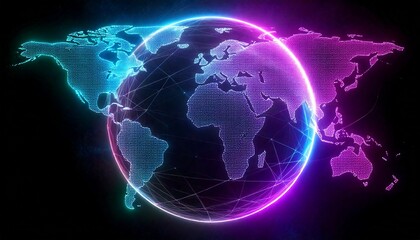 Holographic globe world map neon lights