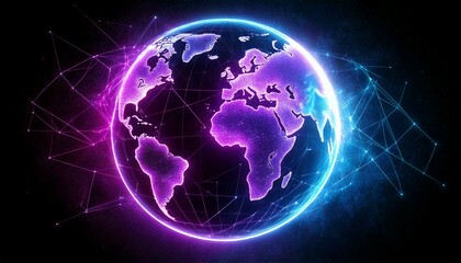 Holographic globe world map neon lights