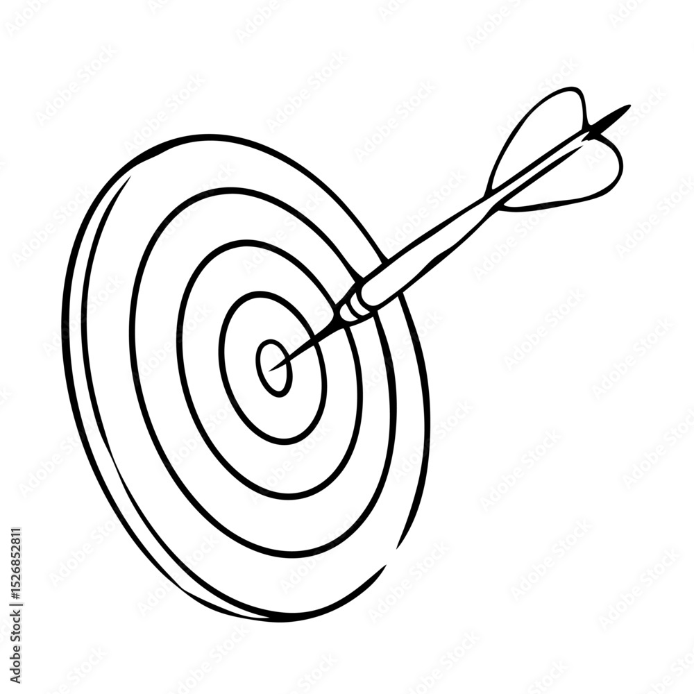 Aufkleber a sharp dart finds its mark, piercing the bullseye of a concentric target isolated on white backgrou