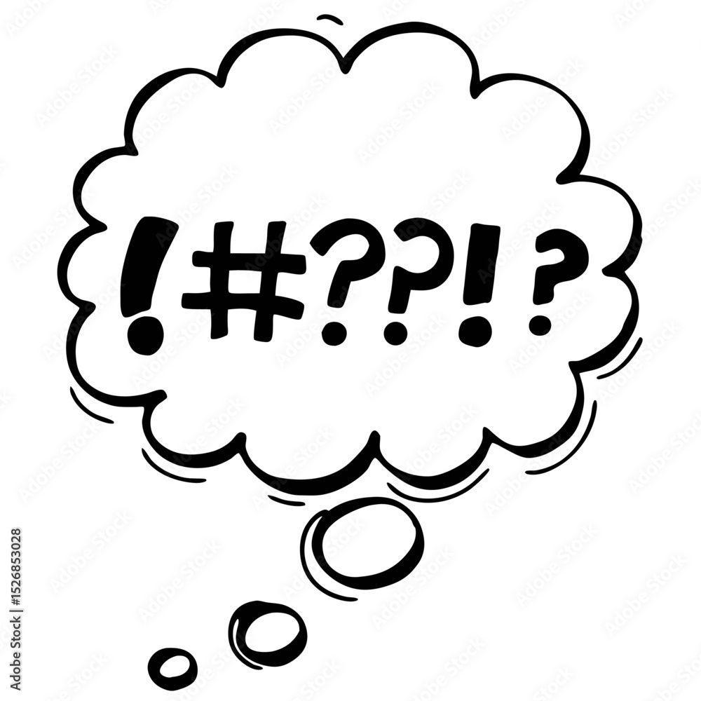 Poster a chaotic thought bubble explodes with exclamation points, hash symbols, and question marks, isolate