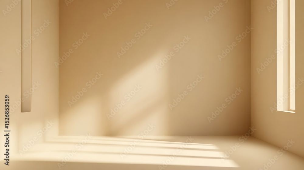 Poster abstract beige studio background for product presentation. empty room with shadows and lights.