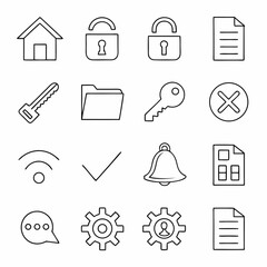 Simple line icons set home lock key file folder wifi check bell document chat gear user interface