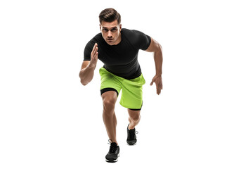 Fototapeta premium Male runner in starting pose on a transparent background