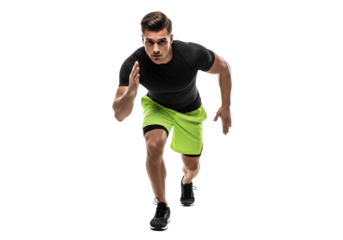  Male runner in starting pose on a transparent background