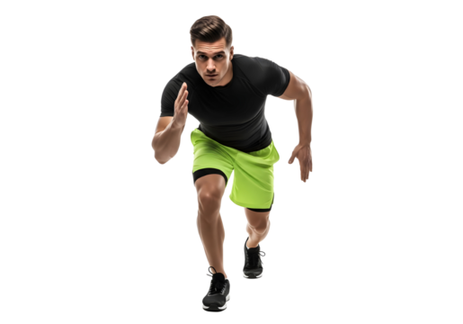 Male runner in starting pose on a transparent background - Powered by Adobe