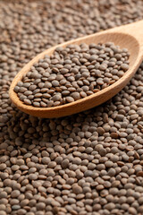 Lentils picked up by a wooden spoon