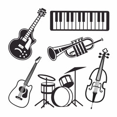 Fototapeta premium Professional music instruments icons set transparent background