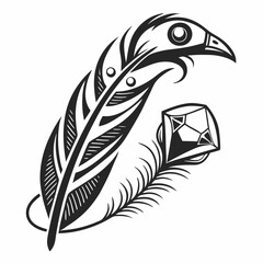 Obraz premium Ornate stylized feather design with gemstone detail